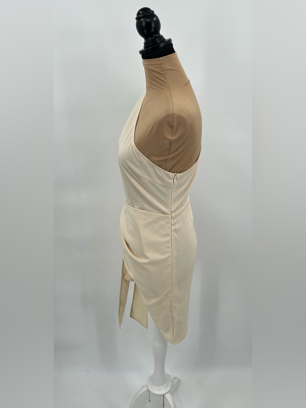 Cream One Shoulder Cutout Tie Waist Mini Dress S Resort Vacation bridal - Picture 7 of 12
